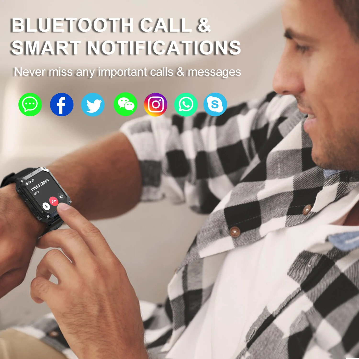 C20 Pro Smart Watch Voice Assistant BT Wireless Sports Waterproof Android iOS