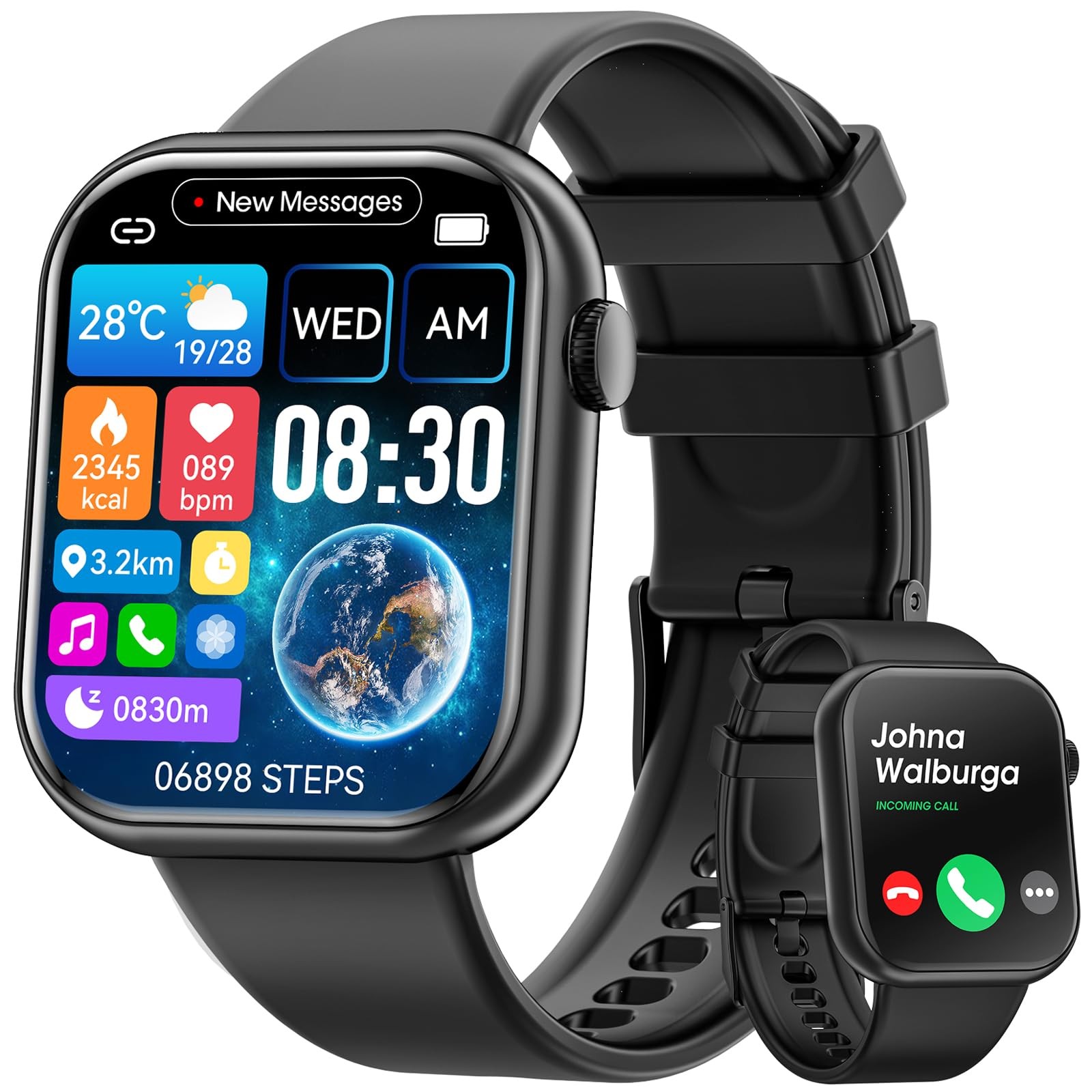 Smart Watch (Answer/Make Call) 1.85inch Fitness Tracker, DIY Dials/Pedometer/…