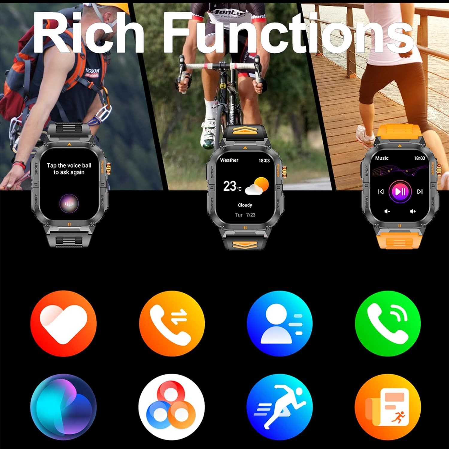 Military Smart Watch (Answer/Make Call) Rugged Tactical Fitness Tracker 1000mAh