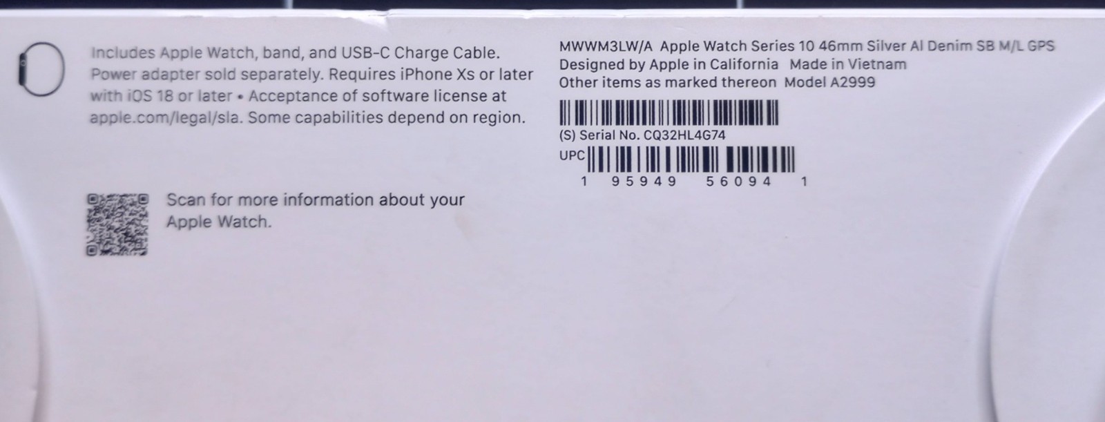 Apple Watch Series 10 GPS 46mm Silver Aluminum Case with Denim Sport Band – M/L