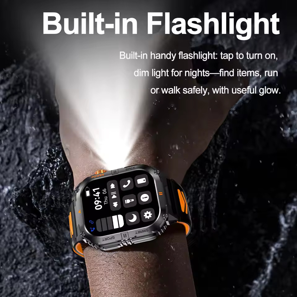 Military Smart Watch (Answer/Make Call) Rugged Tactical Fitness Tracker 1000mAh