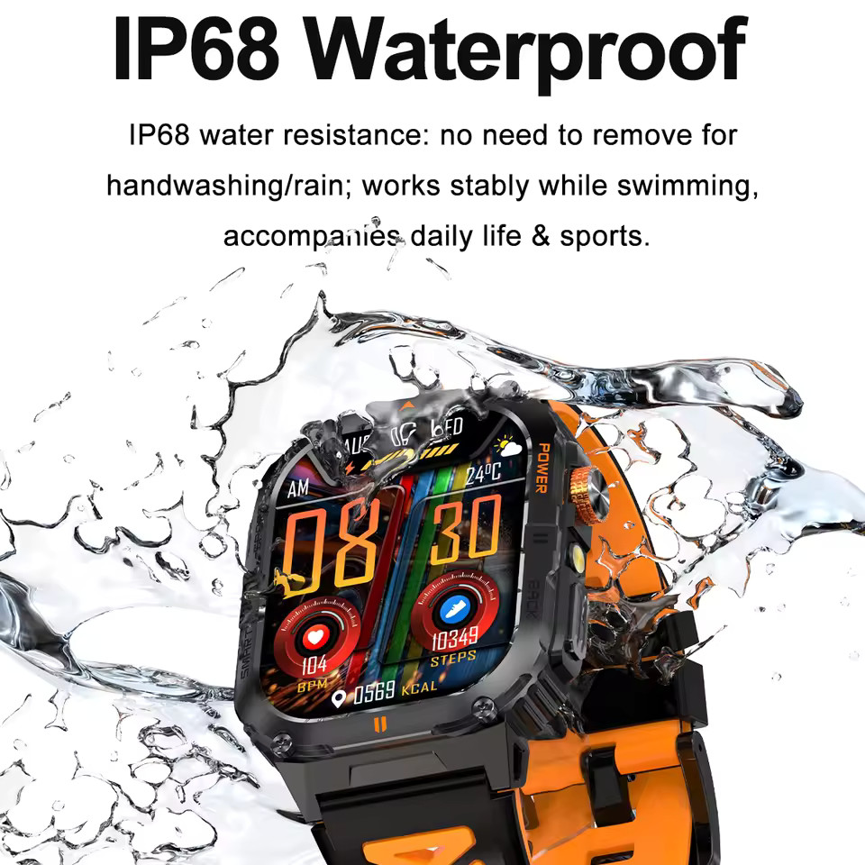 Military Smart Watch (Answer/Make Call) Rugged Tactical Fitness Tracker 1000mAh