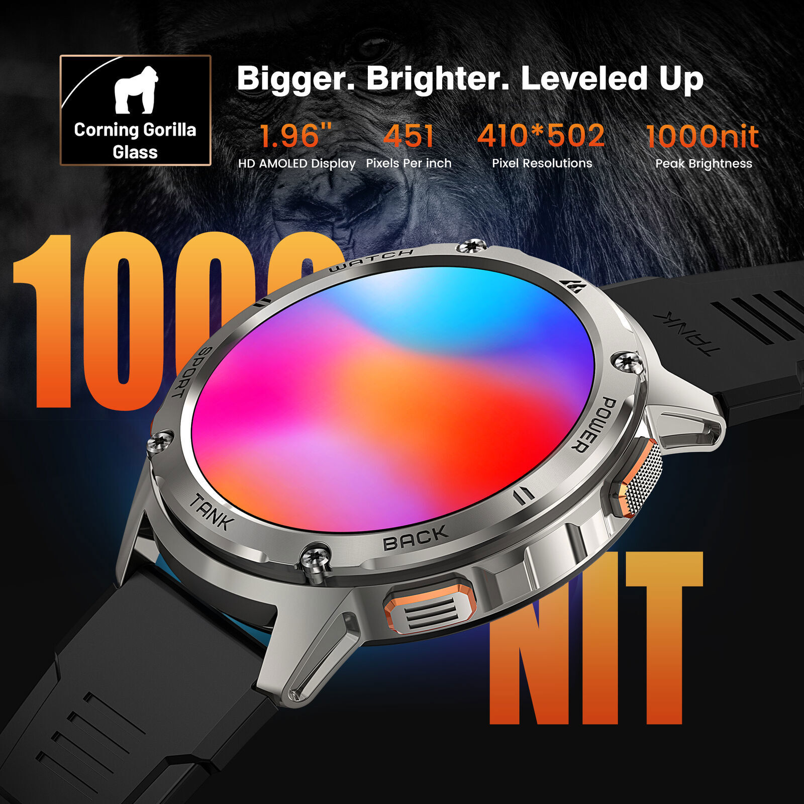 2024 KOSPET TANK T2 Ultra Smart Watches Men Watch 50M Waterproof AOD Bluetooth