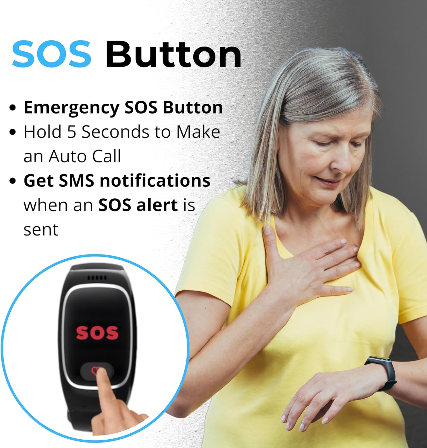 Smartwatch: Medical Alert Bracelet with GPS Tracker, Fall Detection Smart Watch,