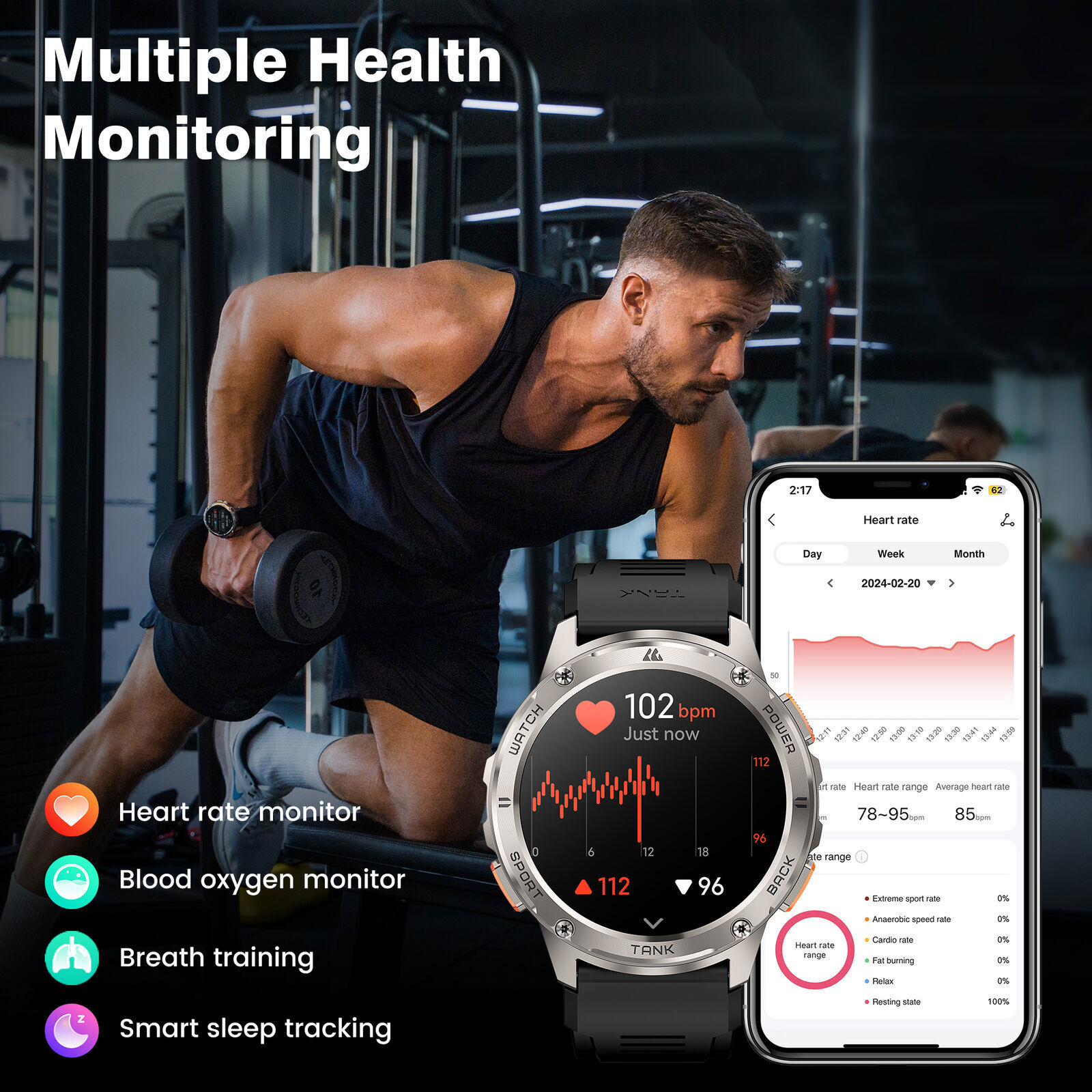 2024 KOSPET TANK T2 Ultra Smart Watches Men Watch 50M Waterproof AOD Bluetooth