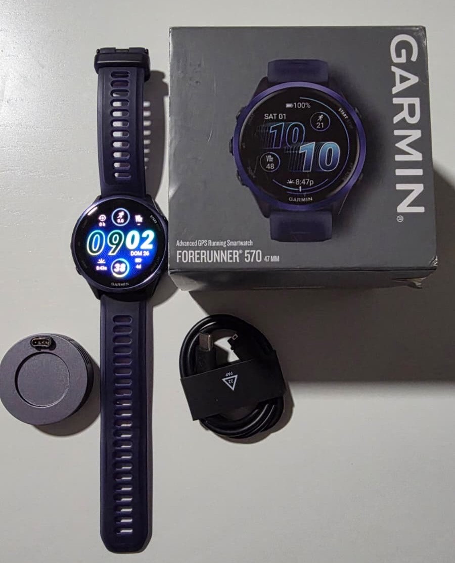 Garmin Forerunner 570 GPS Heart Rate 47mm Purple Case Indigo Silicone Band