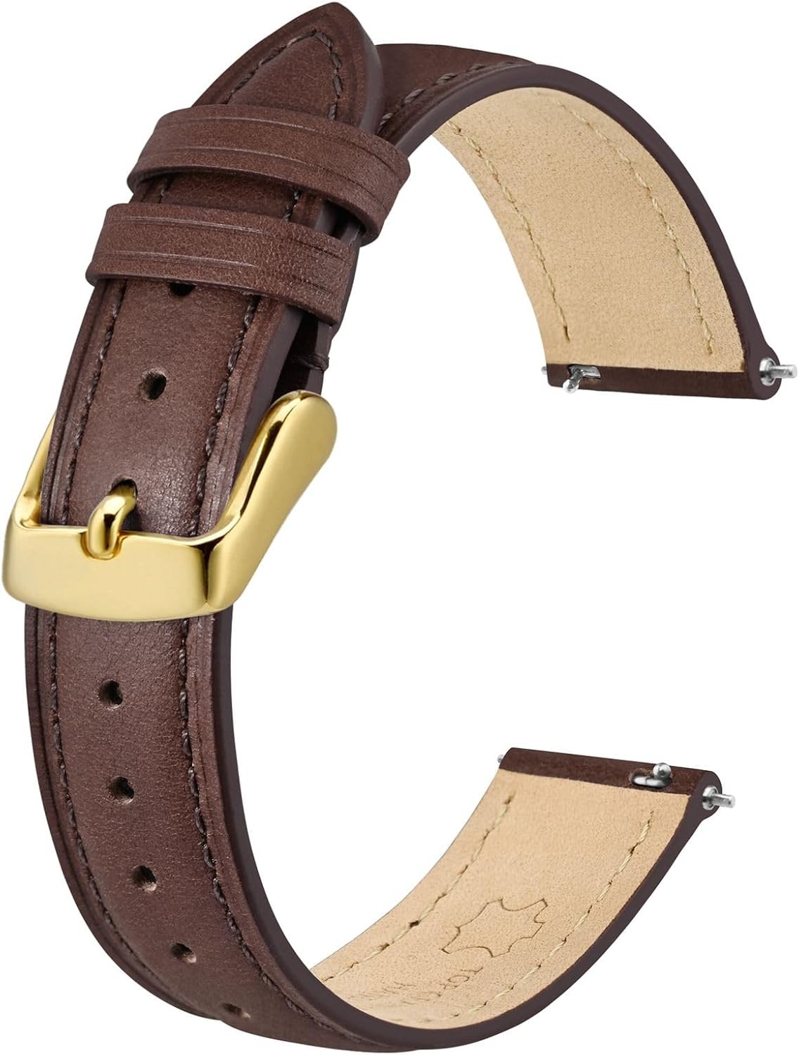 Elegant Leather Strap Compatible with 18mm Watches, Quick Release, Dark Brown