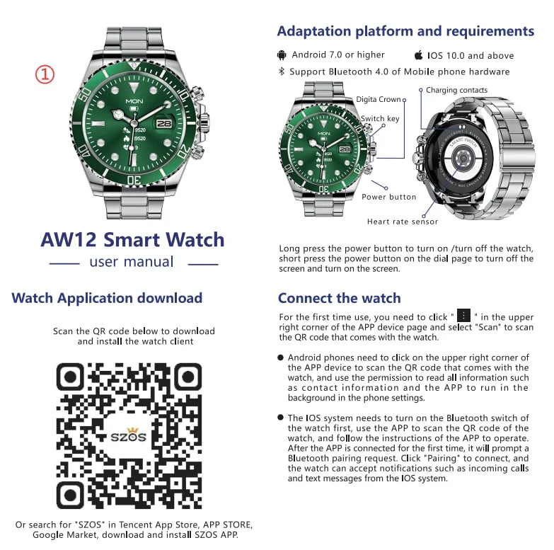 Mi6 ® Luxury Smart watch Bluetooth Android Apple call message display USA ship