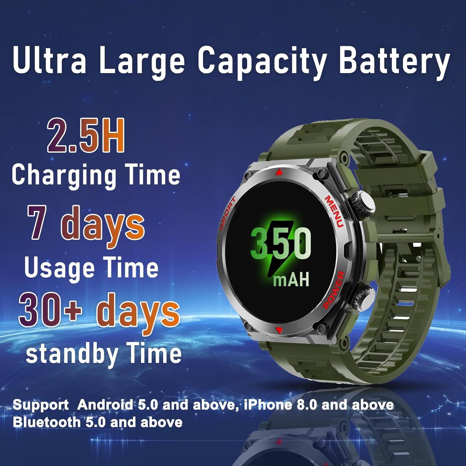 Military Smart Watch Make Call Heart Rate Waterproof for Google Pixel 9 9 Pro