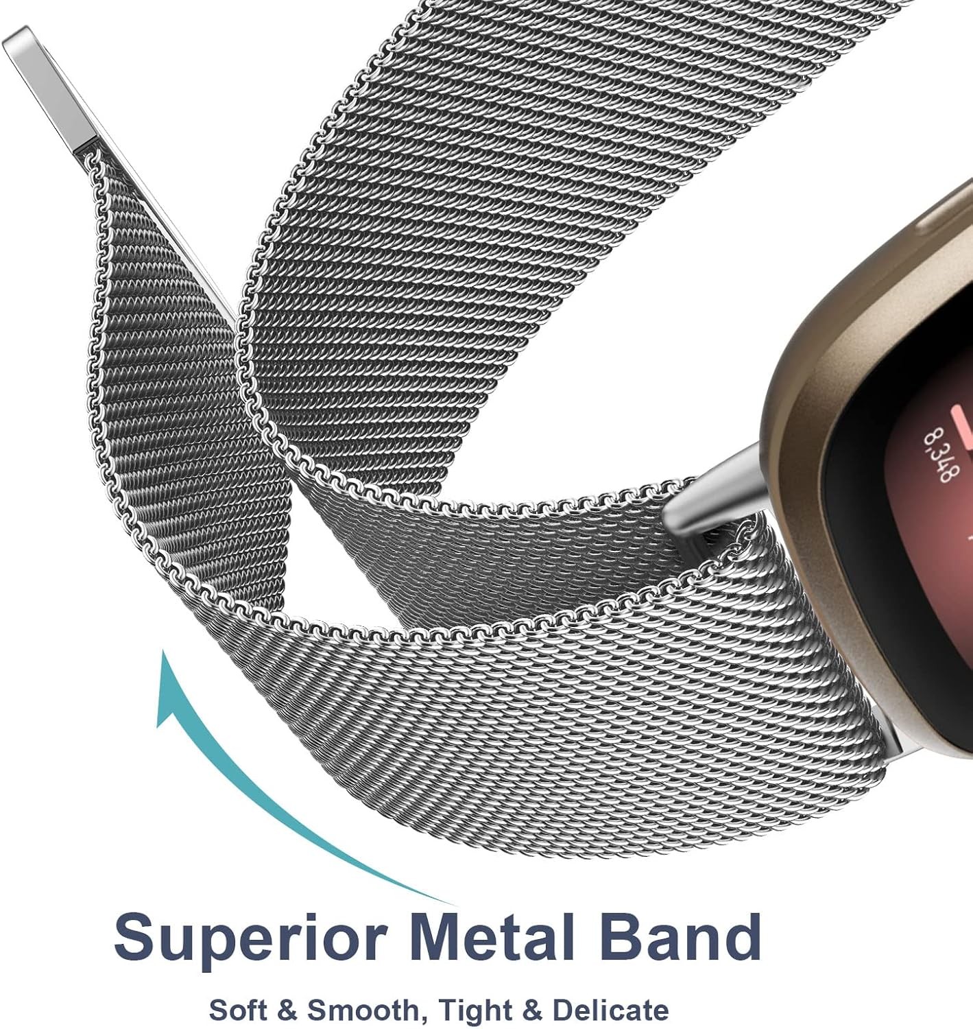 Stainless Steel Mesh Loop Strap Compatible with Fitbit Sense 2 / Versa 4
