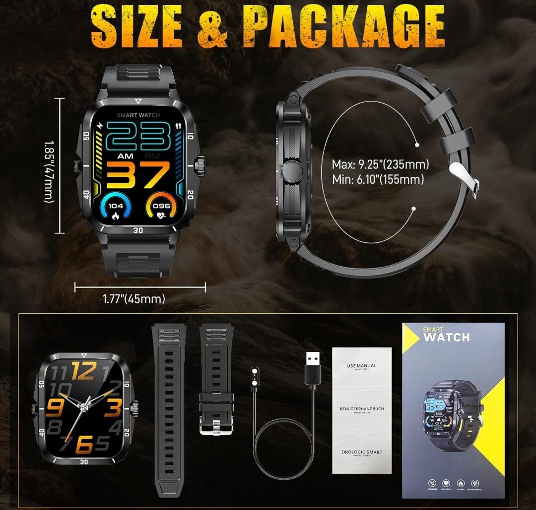 Military Smart Watch for Men(Answer/Make Calls) Rugged Tactical Fitness Tracker