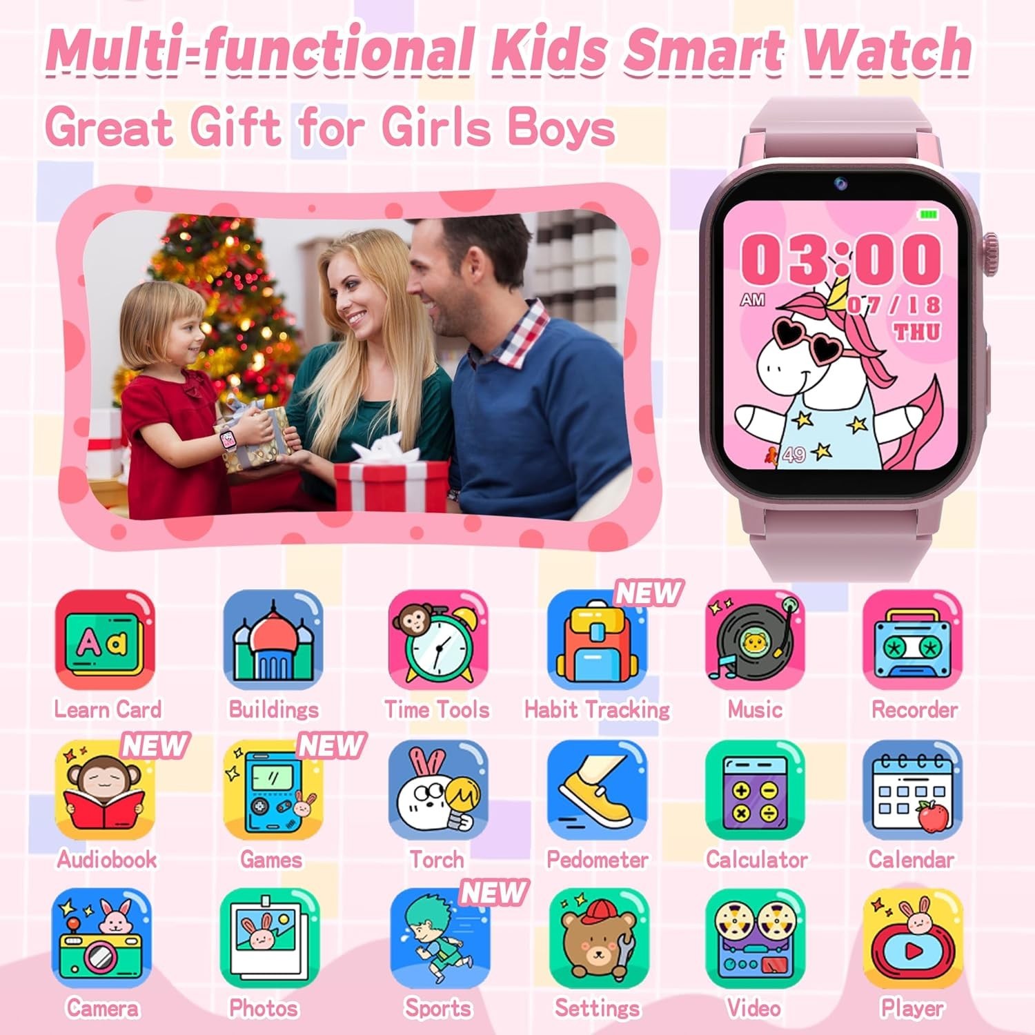 Kids Smart Watches Girls Gift Age 3-12, Kids Watch with 32 Games HD Touchscreen