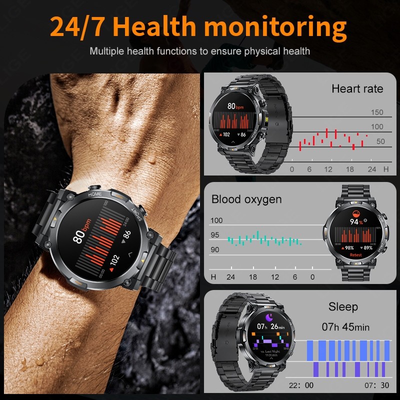 1.43″ HD Smart Watch (Answer / Make Call) Rugged Military Sports Fitness Tracker
