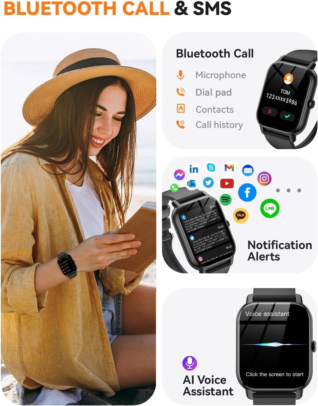 Reloj Inteligente de Mujer Hombre para Iphone Apple Samsung Android y Bluetooth