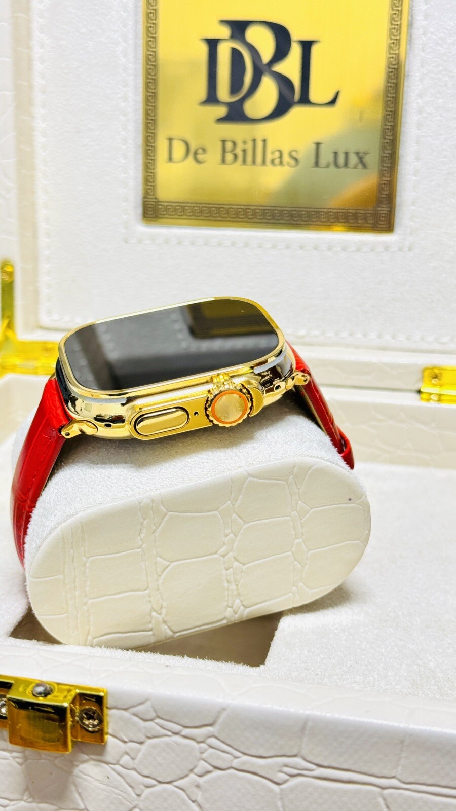 24k Gold Plated Apple Watch ULTRA 3 49mm Red Leather Band 24k Gold Buckle