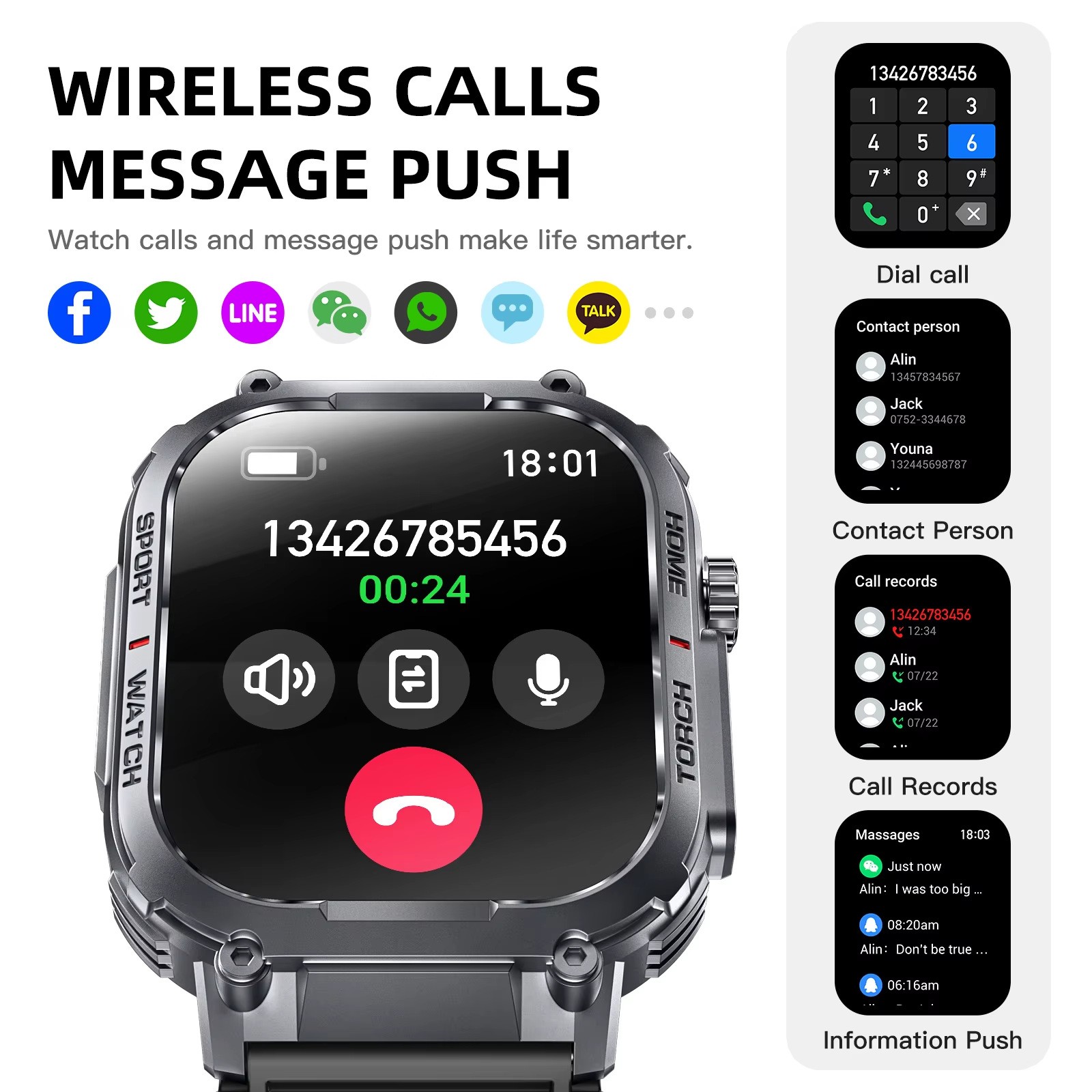 Rugged Smart Watch Men Military Tactical Bluetooth Call Compass Fitness Tracker