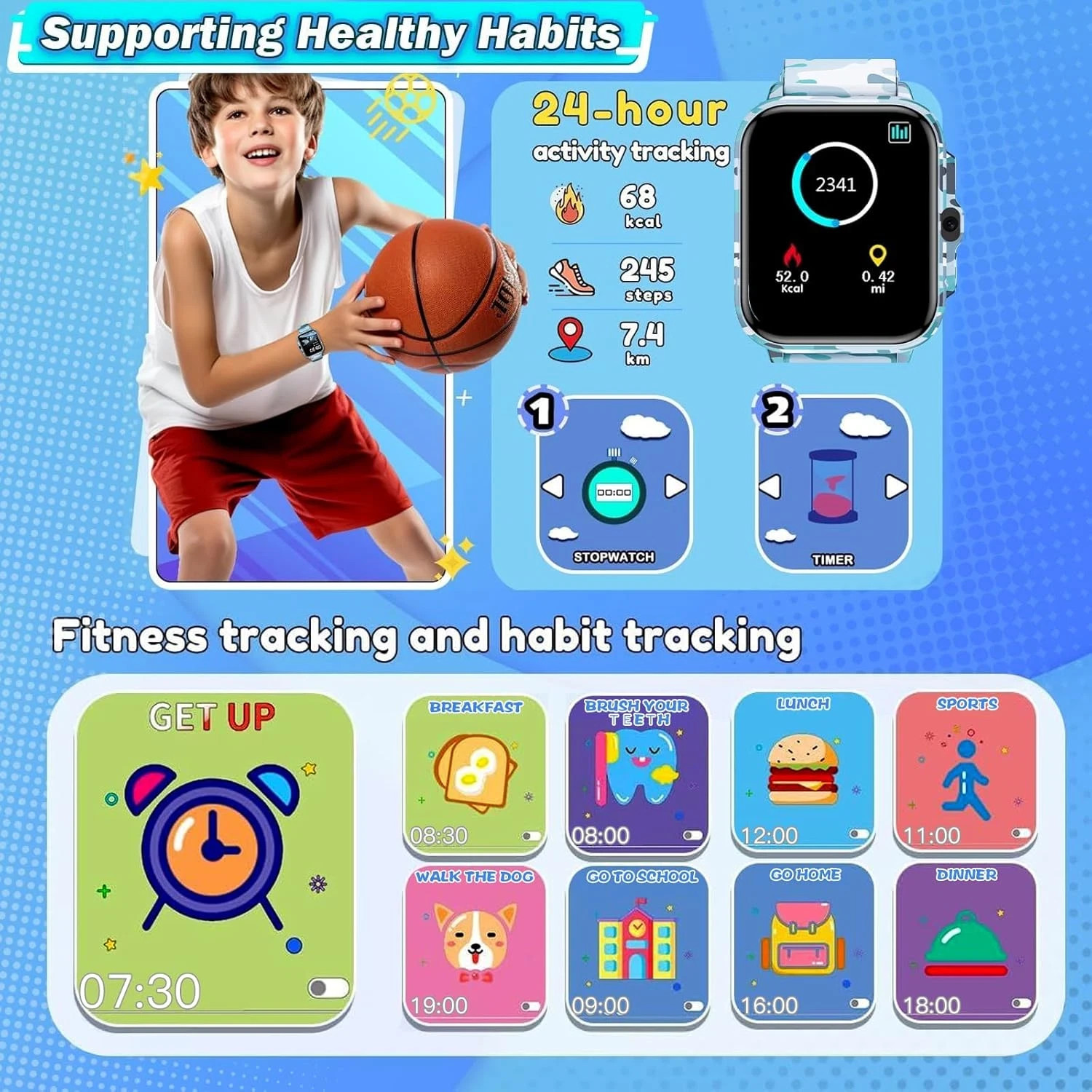 Smart Watch for Kids Boys Age 5-12, Ai Functions Games HD Touch Screen Watches w