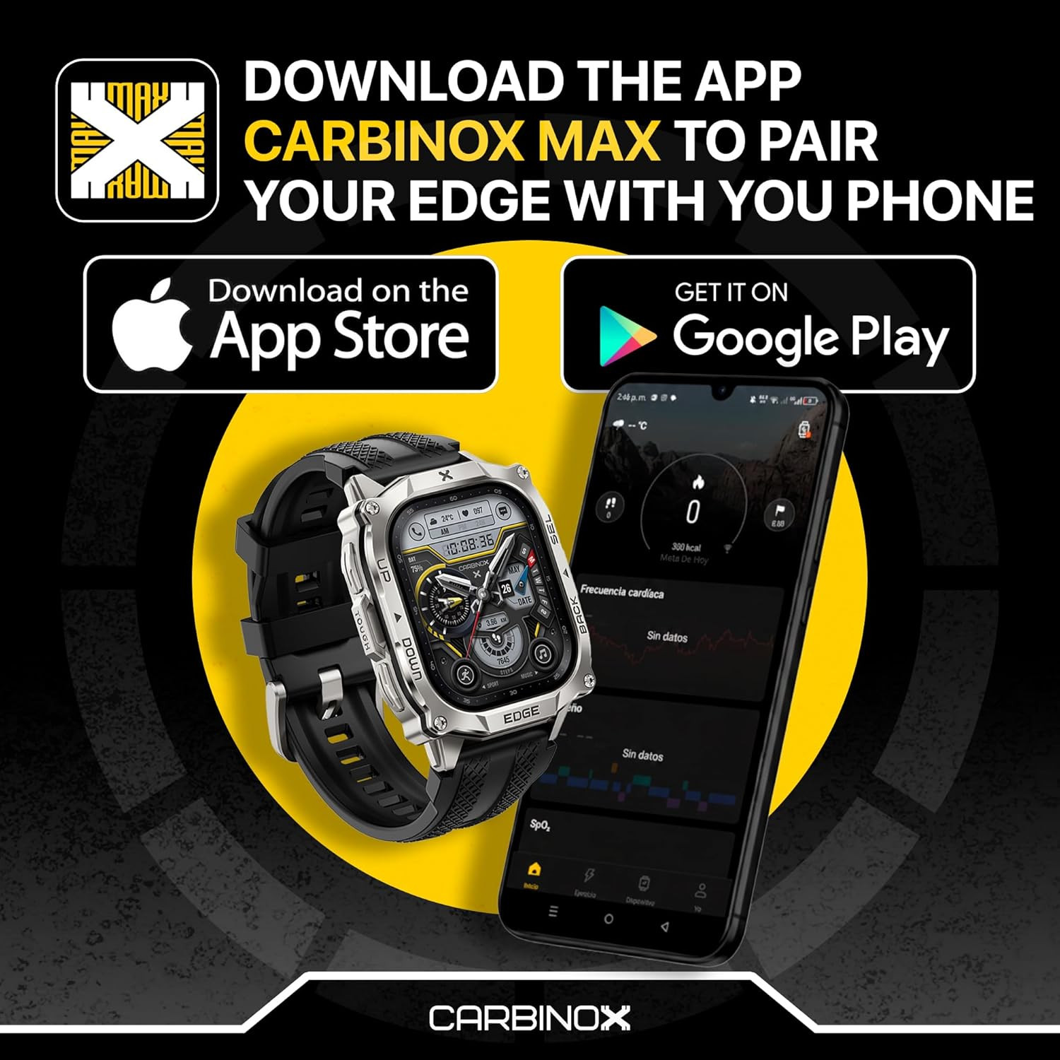 Edge Smart Watch Rugged, 1.96″ AMOLED, Stainless Steel, IP69K/5ATM Fitness Track