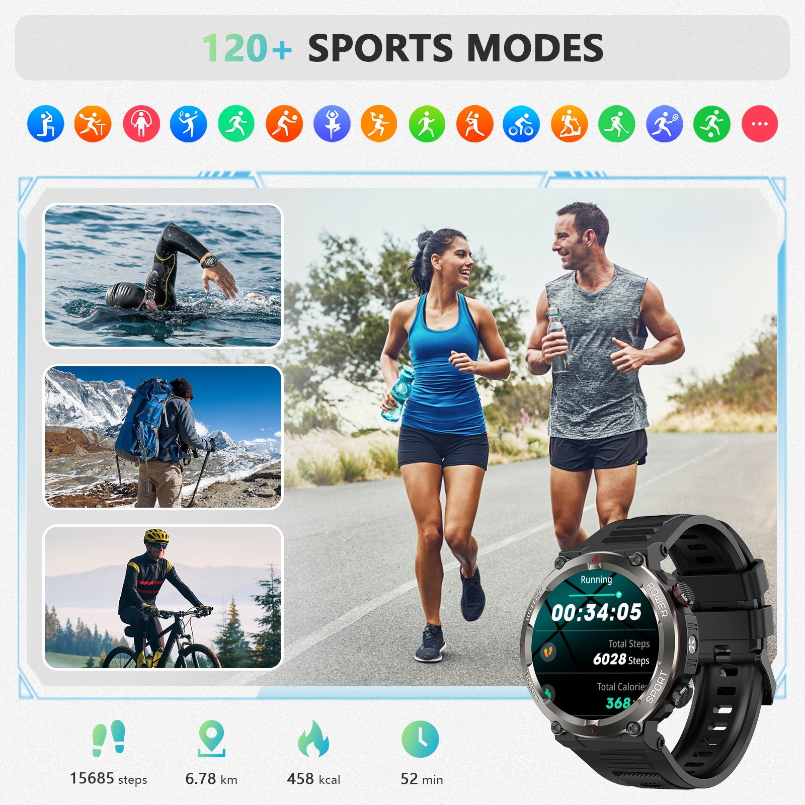 Military Smart Watch Men (Call Receive/Dial) Rugged Tactical Fitness Tracker US