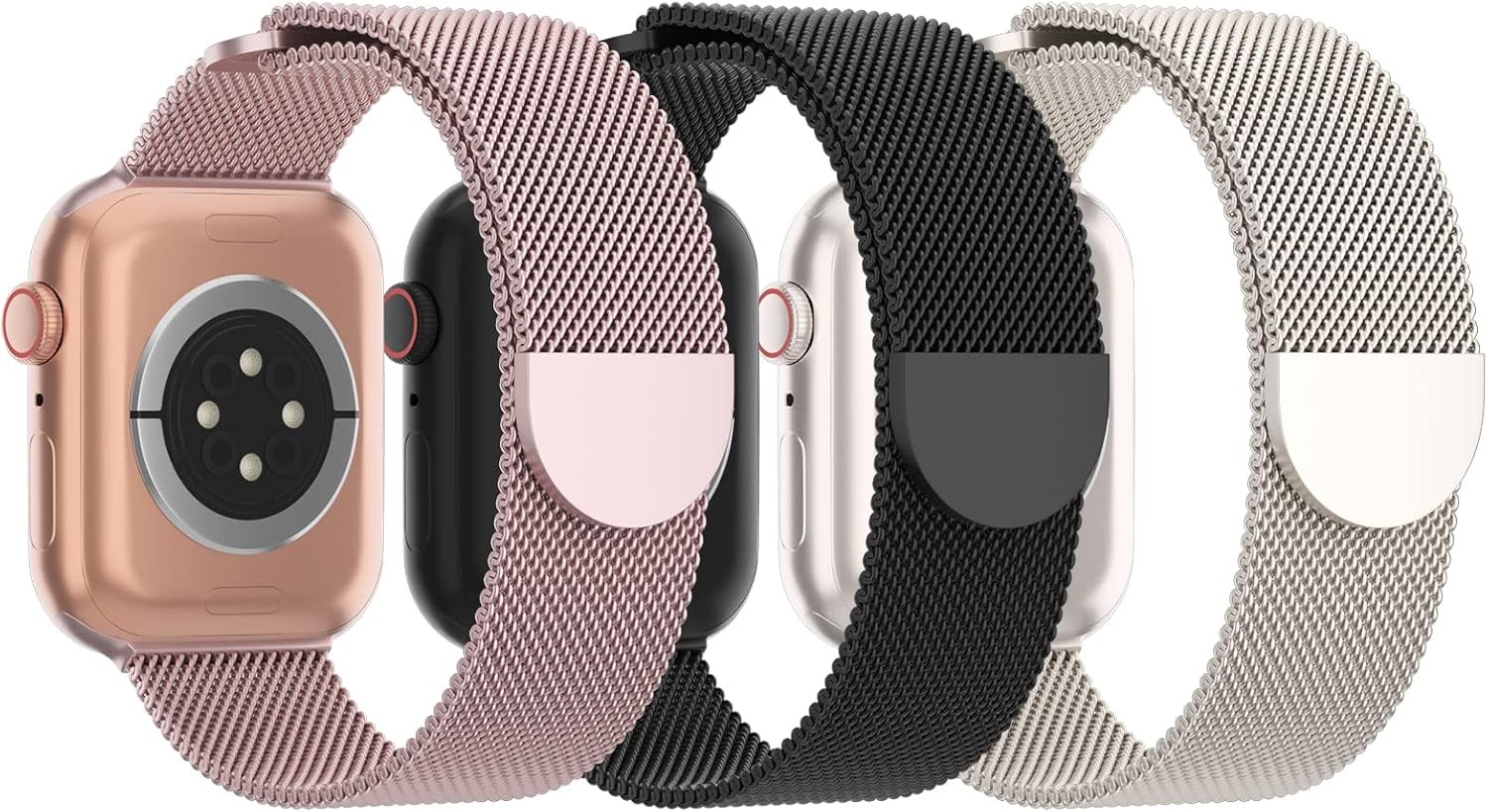 Stainless Steel 3-Pack Bands for Apple Watch 38mm 40mm 41mm – Metal Mesh Straps