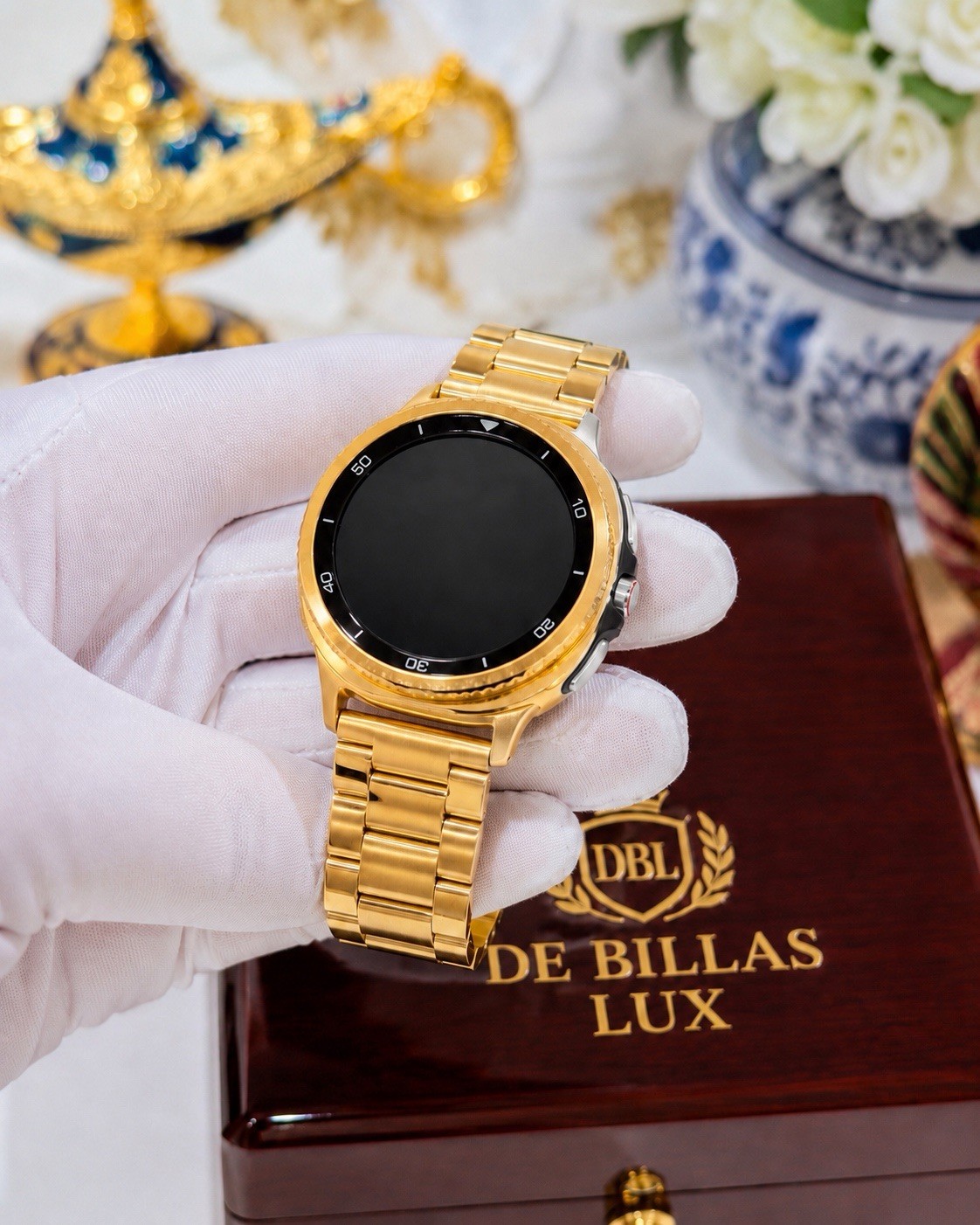Custom 24k Gold Plated Samsung Galaxy Watch 8 Classic Gold Band GPS LTE 46mm Box
