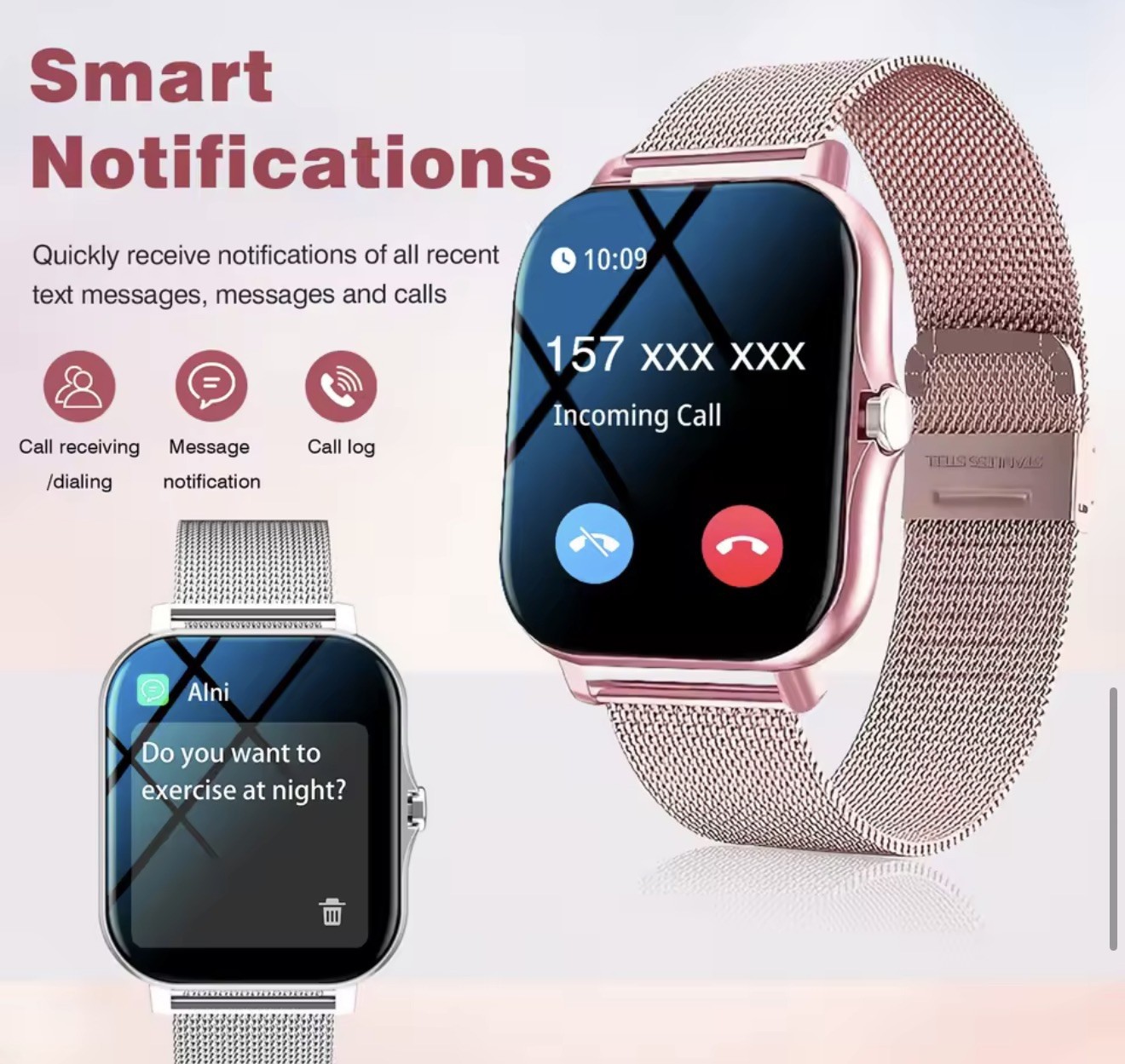 Smartwatch, Phone Answering/Calling, Multi-Sport Mode, Message Reminder View