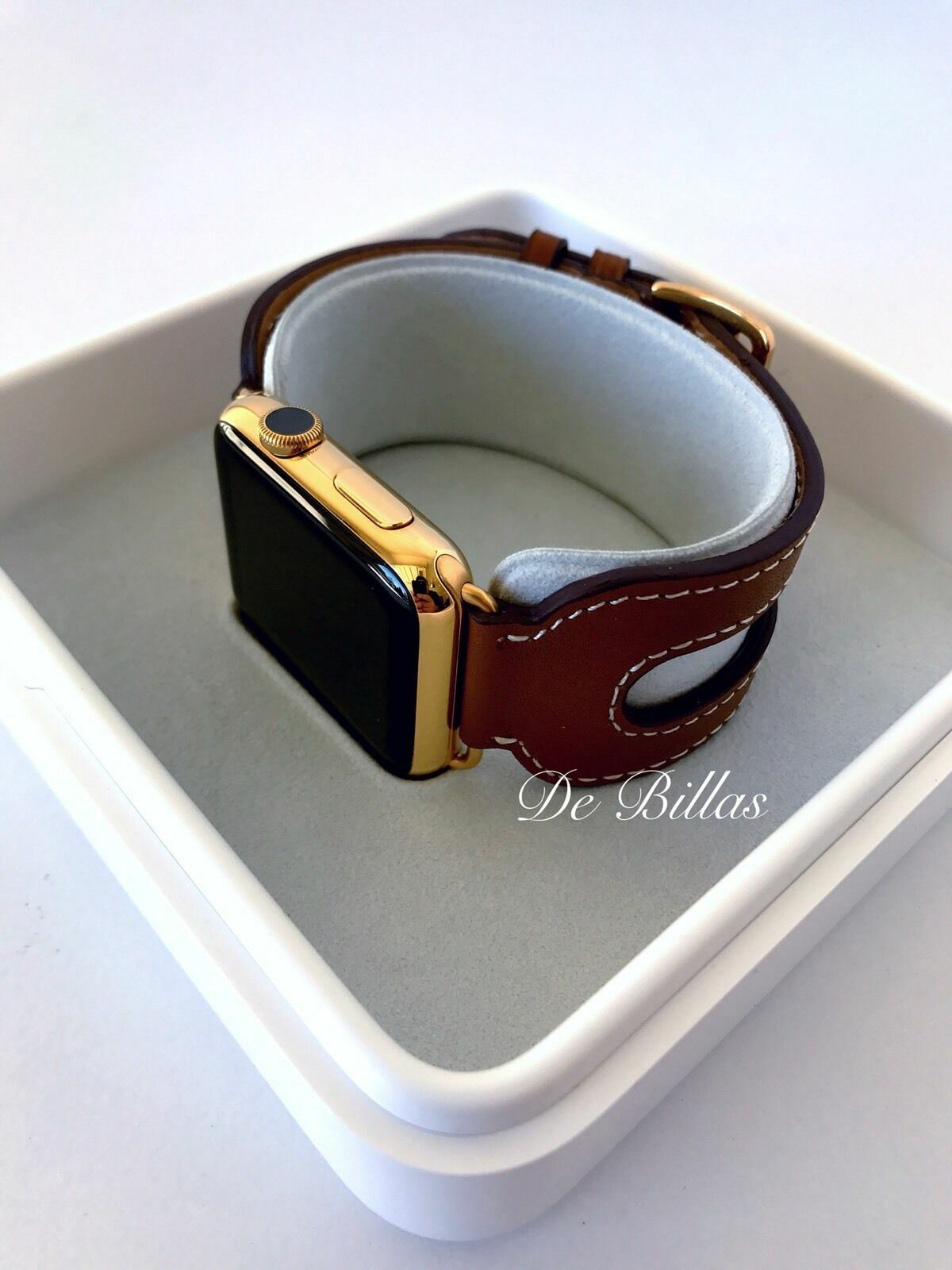 24K Gold Plated 44MM Apple Watch Series 6 with Leather Etoupe Double Buckle Cuff