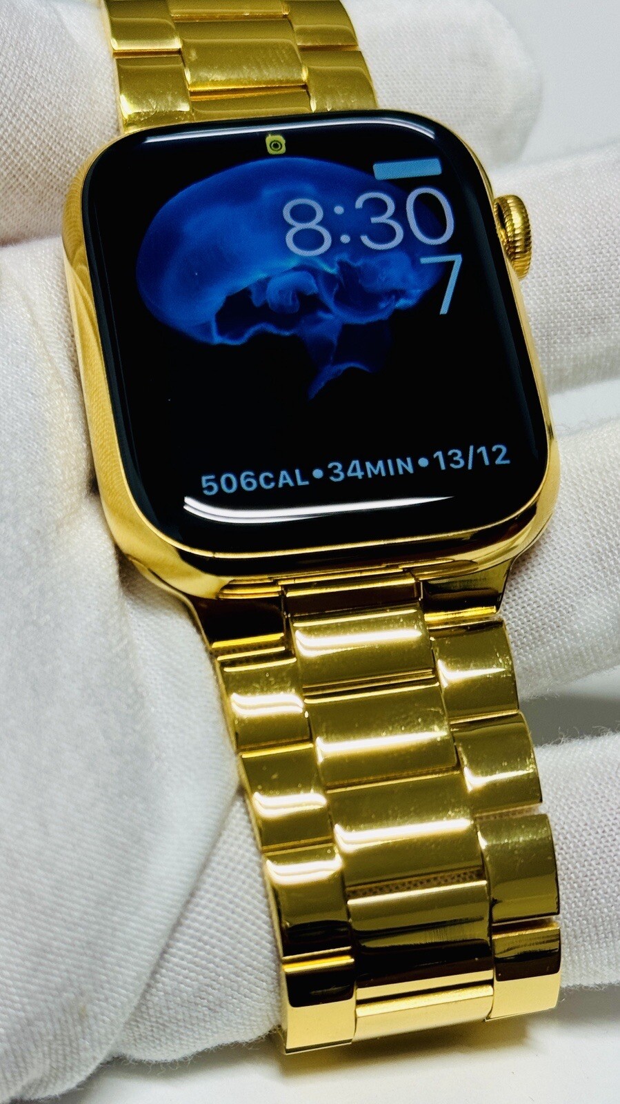 Custom 24K Gold Plated 45MM Apple Watch SERIES 7 Stainless Steel Polished Band