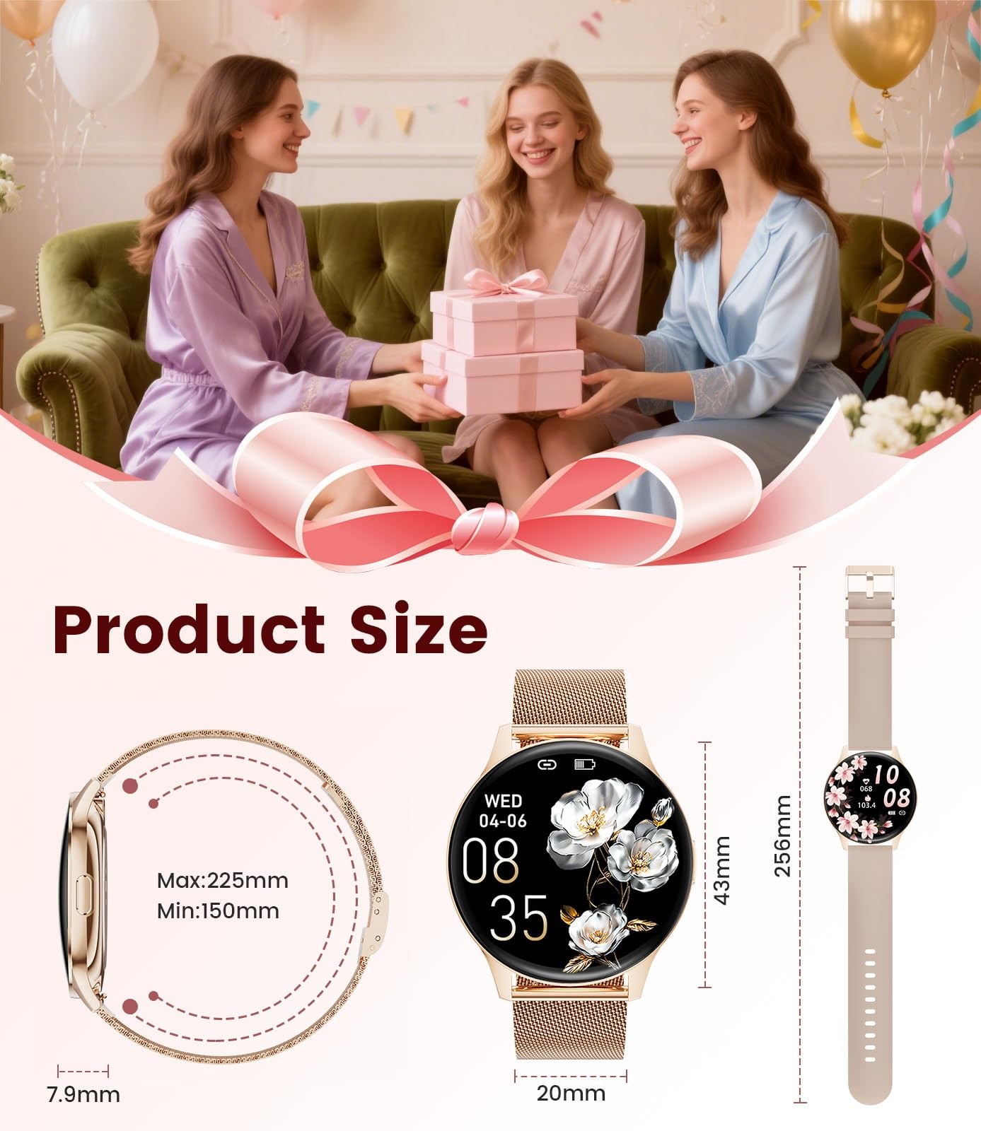 LIGE Smart Watch for Women, 1.43″ AMOLED Screen Women Standrad Size, Gold