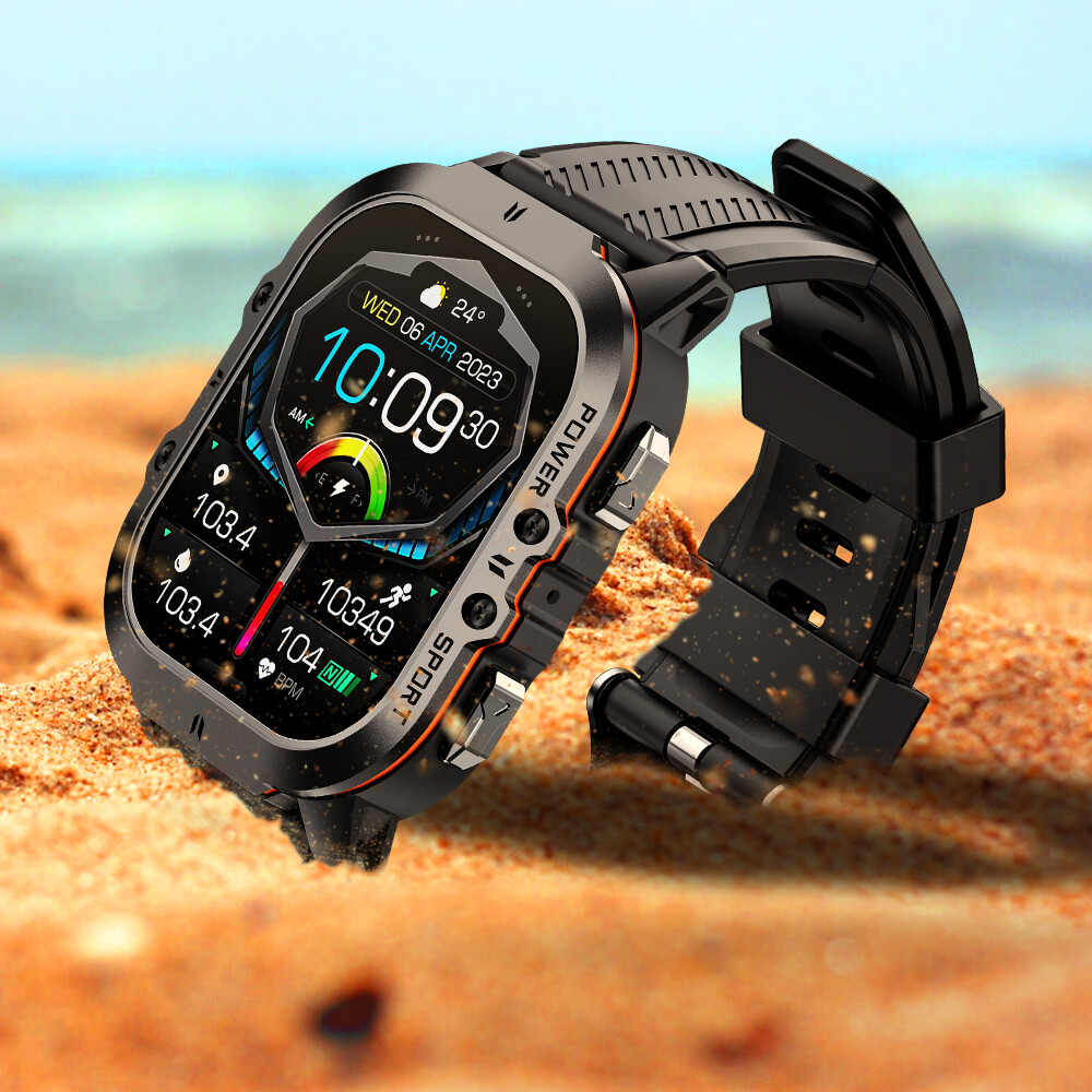 Smartwatch For Men 1.96 Inch Screen Health Monitor Outdoor Sport Fitness Tracker