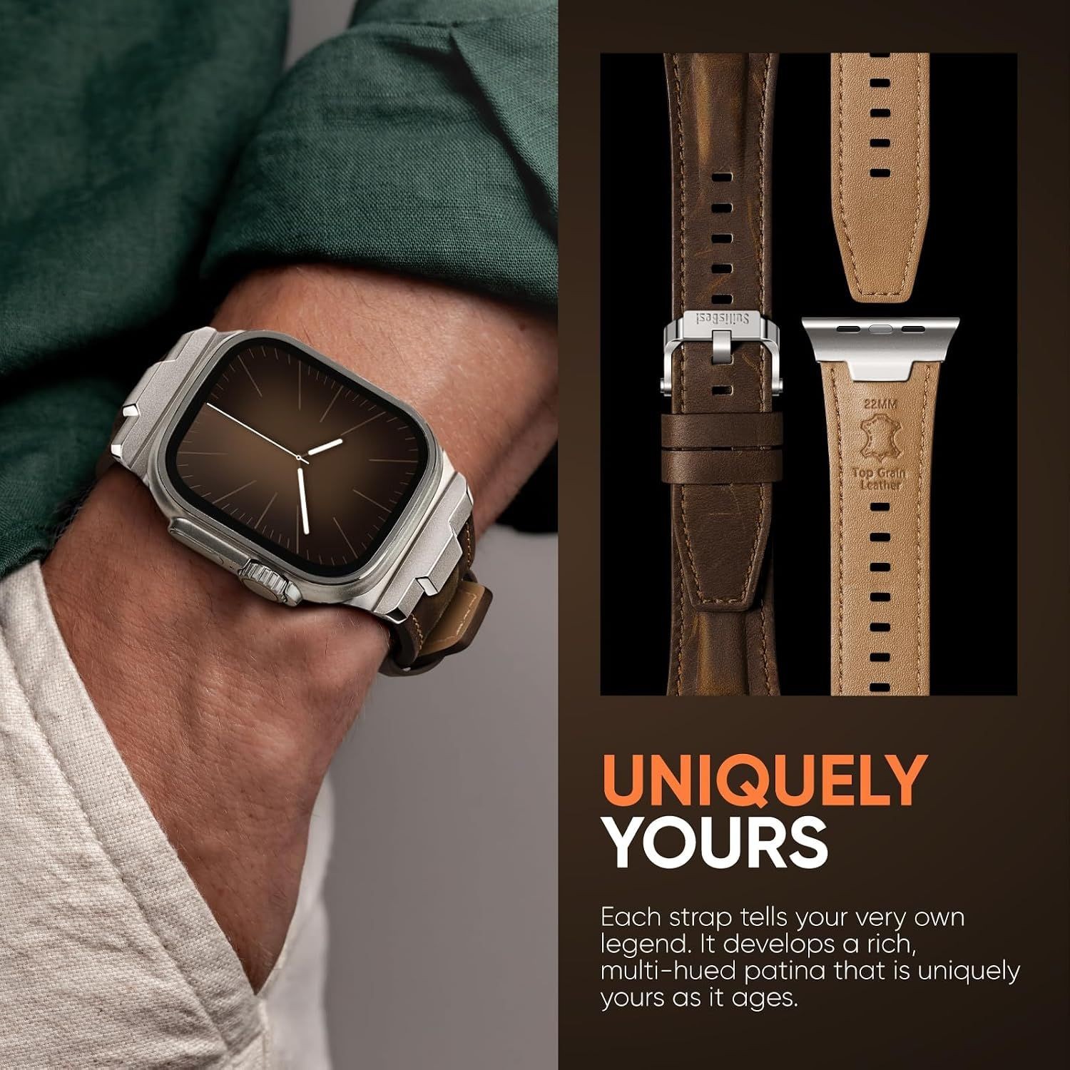 Strap For Apple Watch Ultra 49mm/46mm/45mm/44mm/42mm/41mm/40mm, Genuine Leather