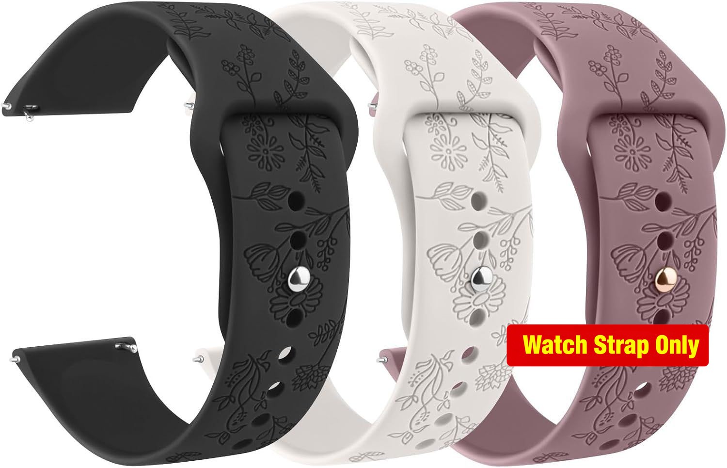 20mm 22mm Silicone Strap Compatible with Floral Engraved Sport Watch