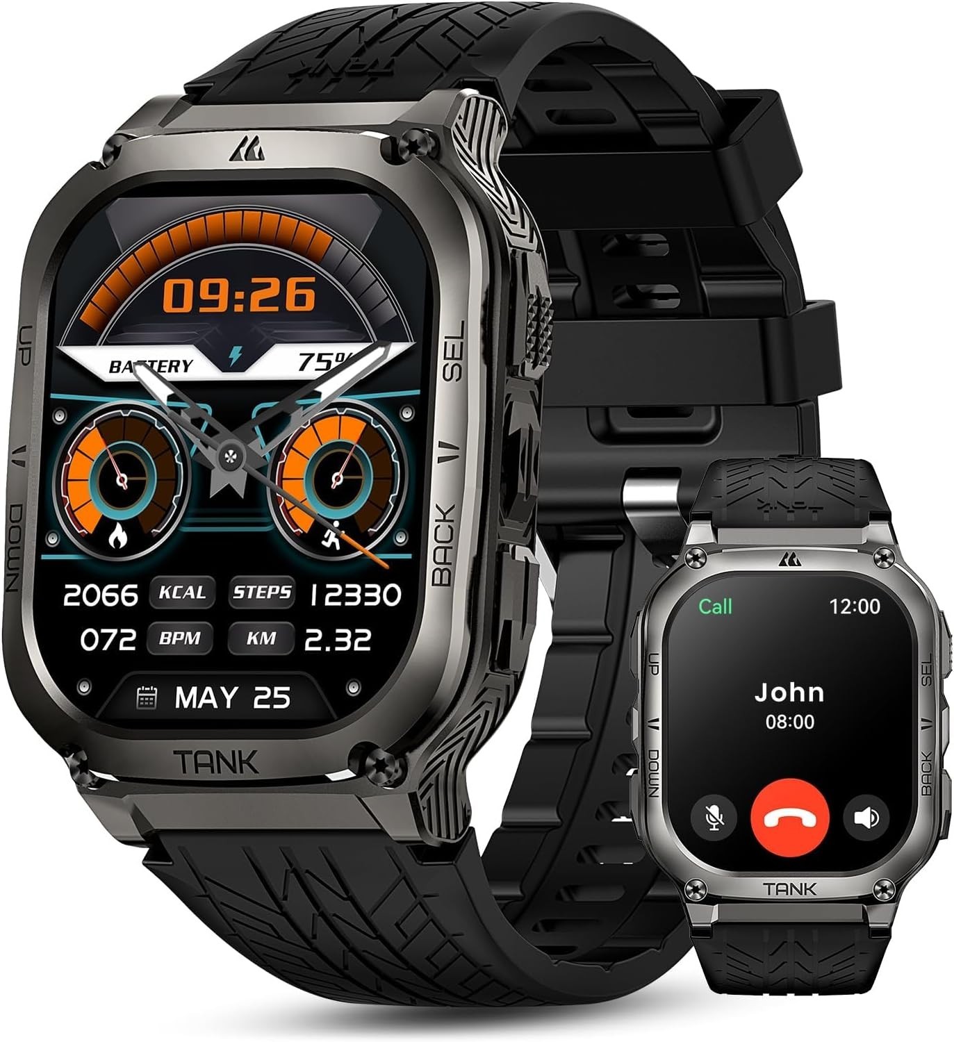 AMAZTIM Tank M3 Smart Watch 2″ AMOLED Display 5ATM Waterproof Full Metal Case
