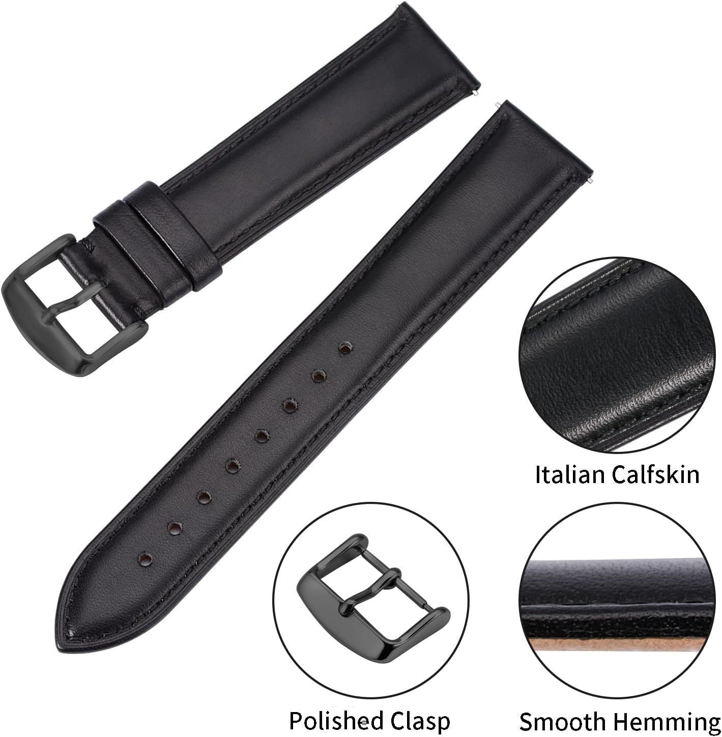 Leather Strap Compatible with Smart Watch 14mm 16mm 18mm 20mm Quick Release