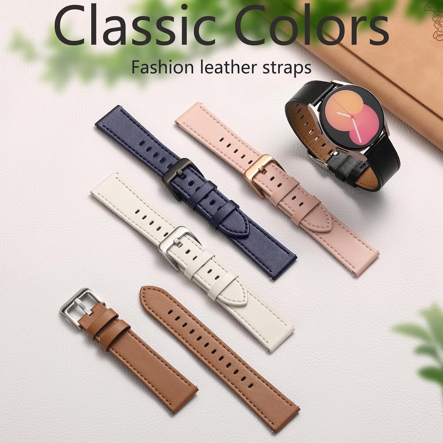 22mm Quick Release Leather Band for Garmin Vivoactive 6 Venu 3S Compatible Strap