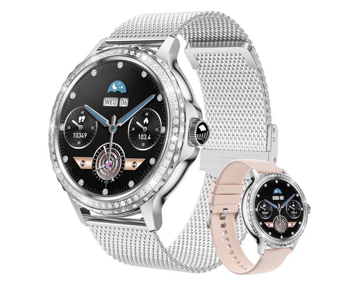 Women’s Smart Watch 1.3 Inch for Android and IOS Silver + 5 Bands New Sealed