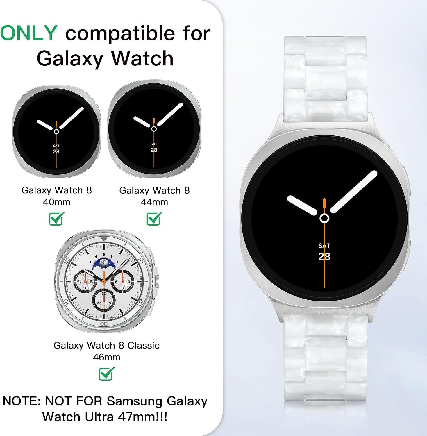 Resin Strap Compatible with Samsung Galaxy Watch 9 40mm 44mm 46mm