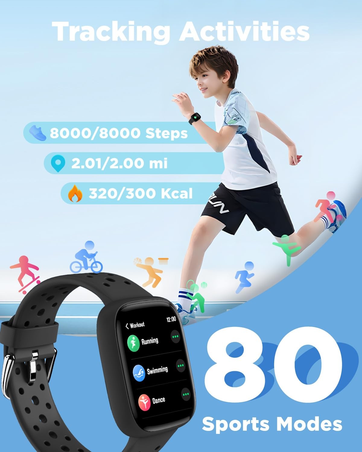 Smart Watch for Kids, 1.8″ Fitness Tracker Watch Pedometer, Heart Rate, Sleep…