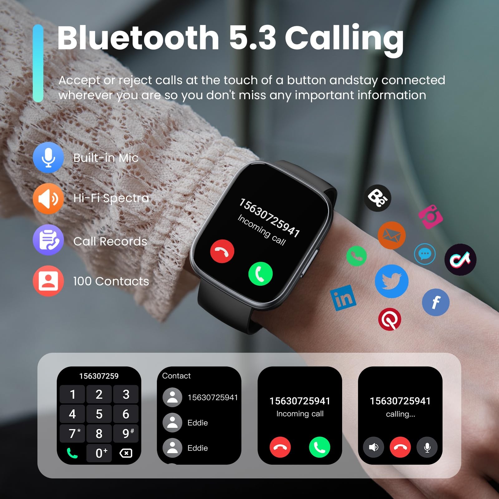 Reloj Inteligente Bluetooth De Mujer Hombre Para iPhone y Samsung Android Negro