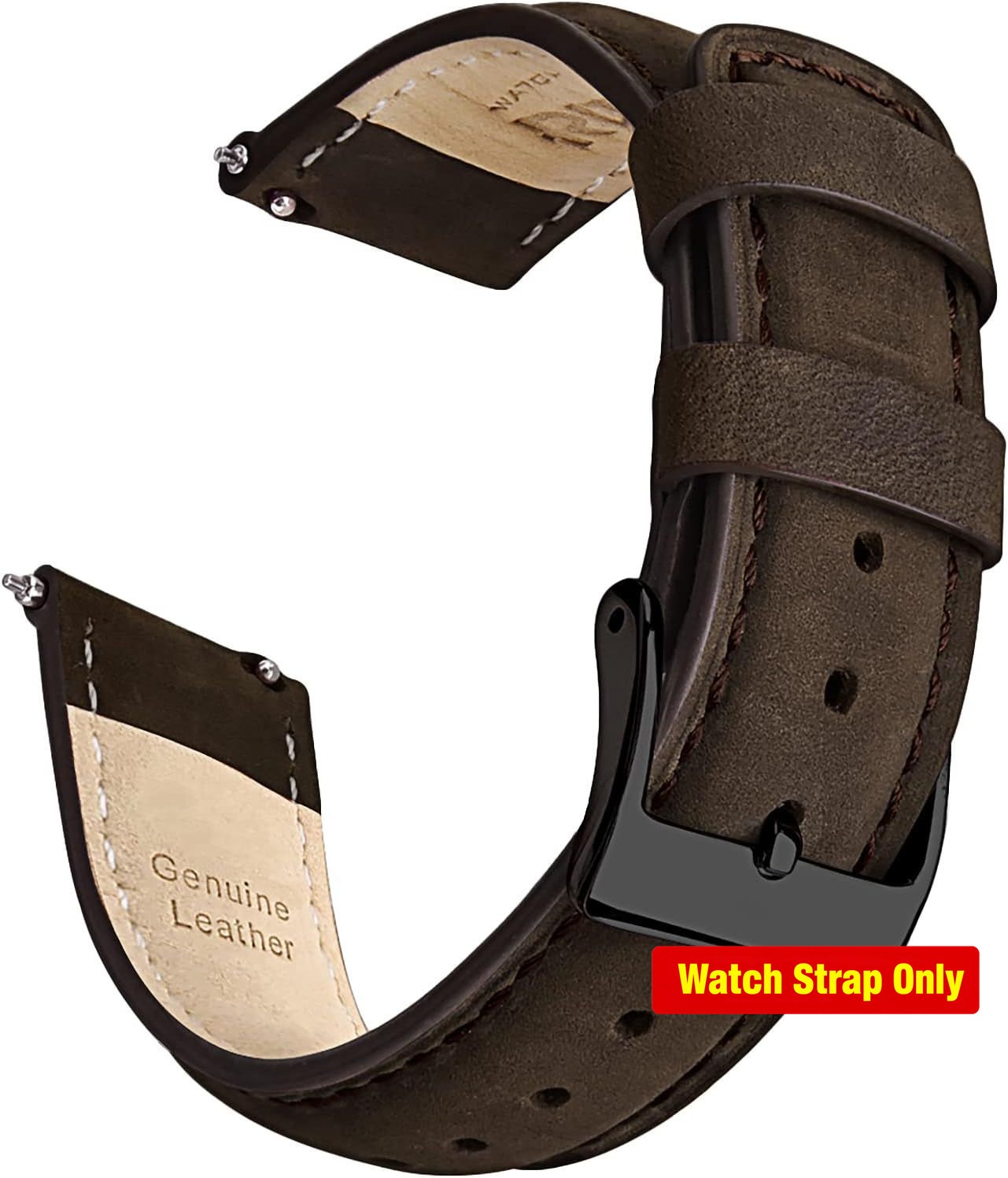 Genuine Leather Watch Band for Men’s Timepieces – Compatible Strap in Espresso &