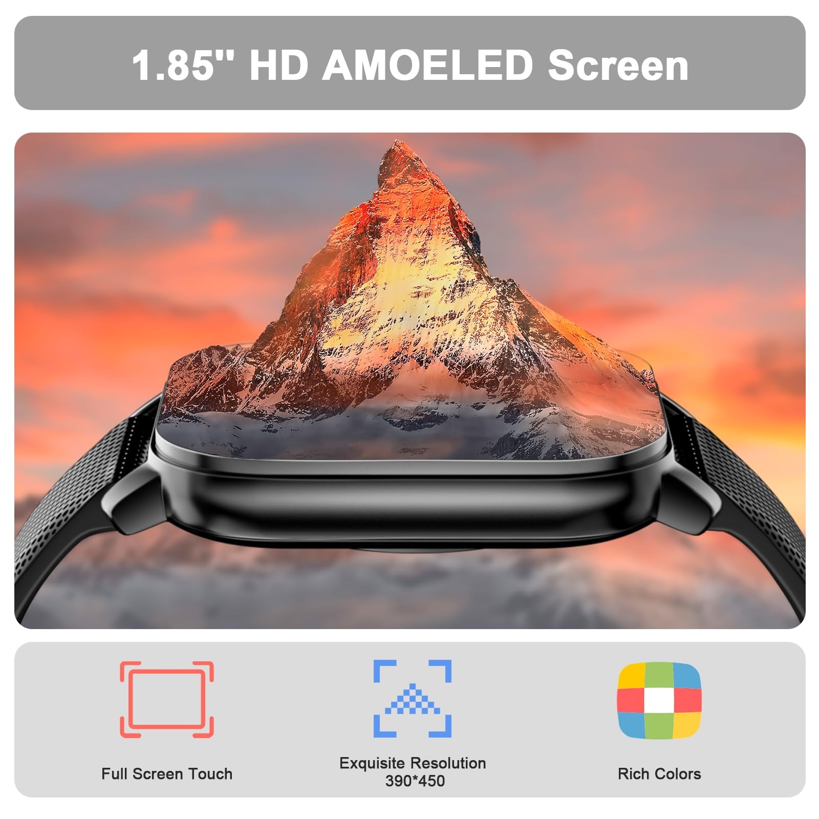 for Men , 1.85” AMOLED HD Fitness with 120+ Sports Modes, Bluetooth /Heart R…