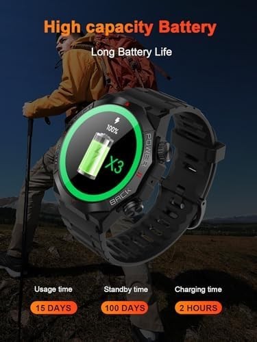 Military Smart Watch for Men(Call Receive/Dial)Rugged Tactical Fitness Tracker