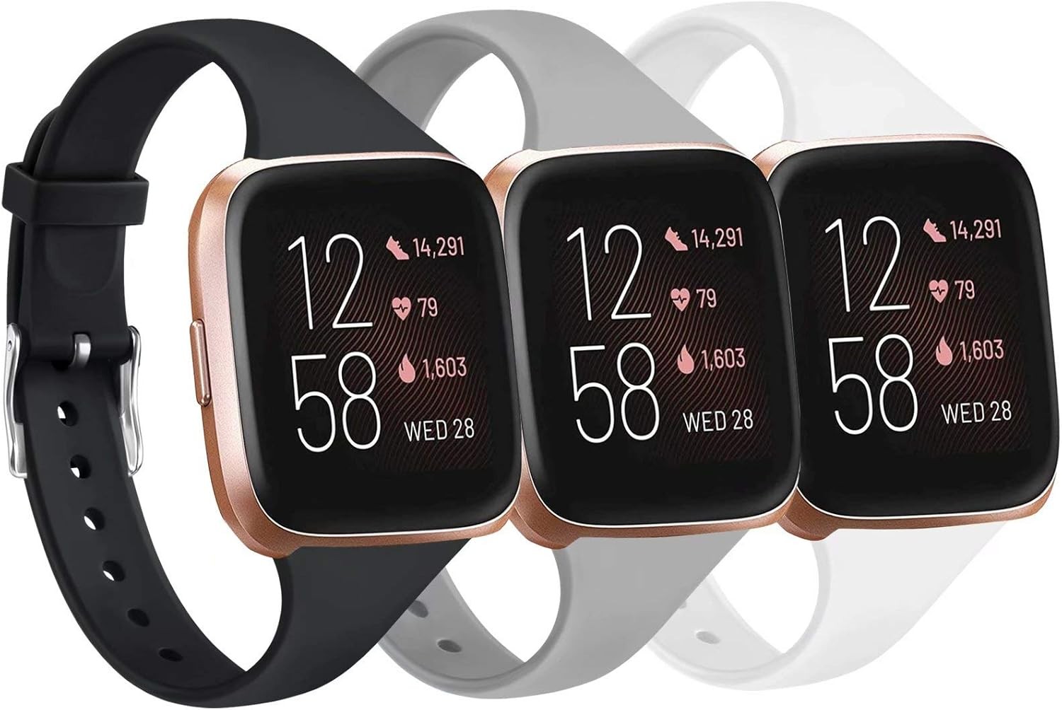 3 Silicone Strap Compatible with Fitbit Versa 2, Black/Gray/White
