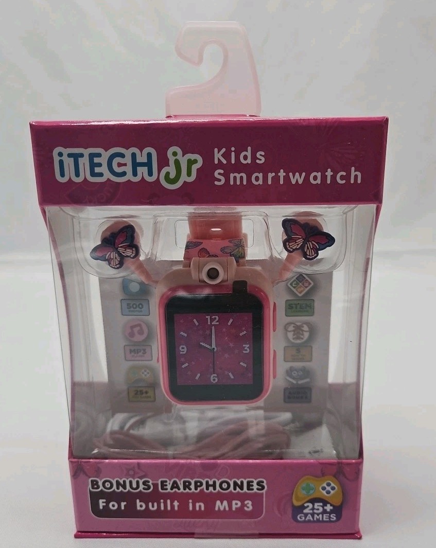 ITECH Jr. Kids Smartwatch Butterfly Band Earbuds W/MP3 Jack 25+ STEM Games
