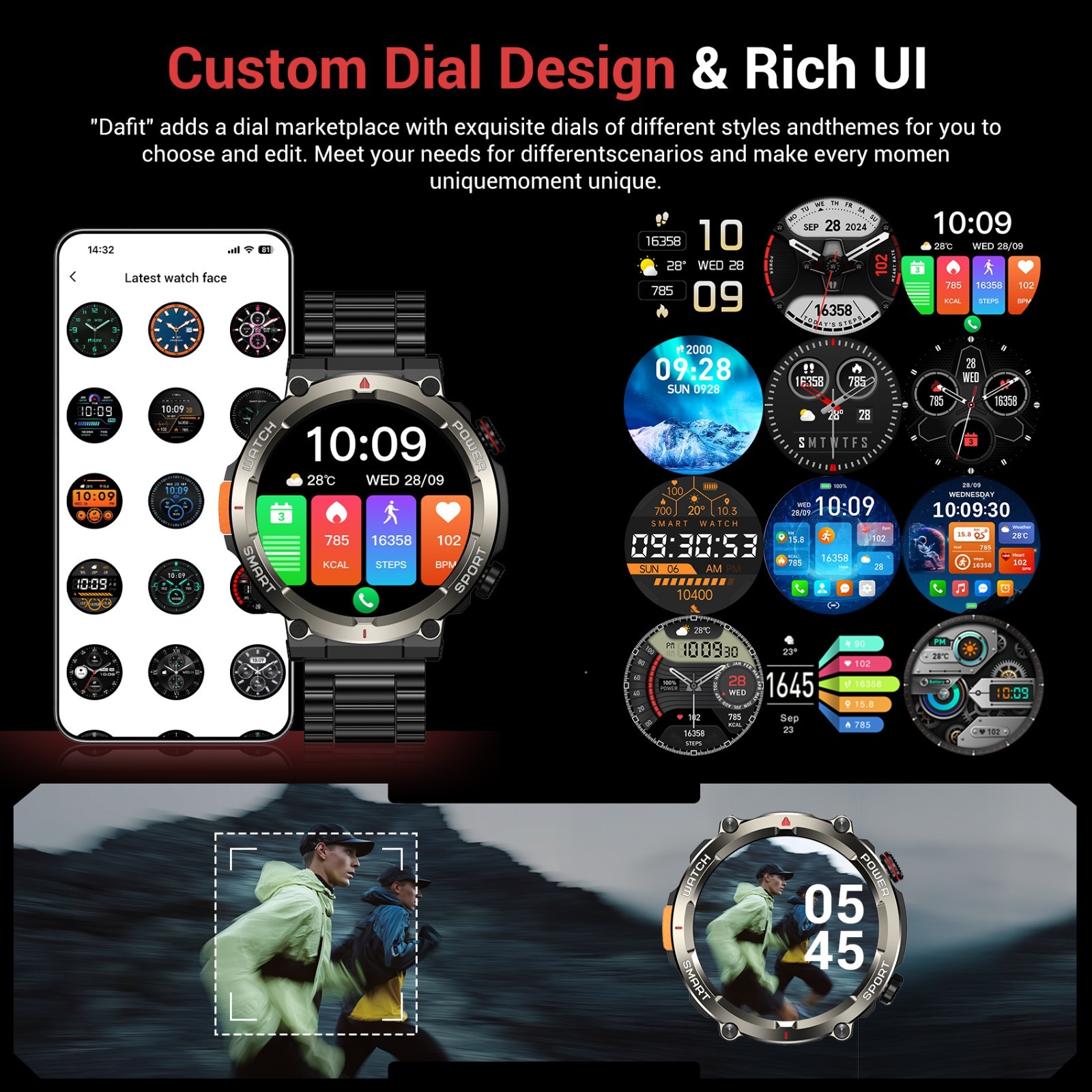 Smart Watch Men Waterproof Tactical Watch with Bluetooth call For Android iOS US