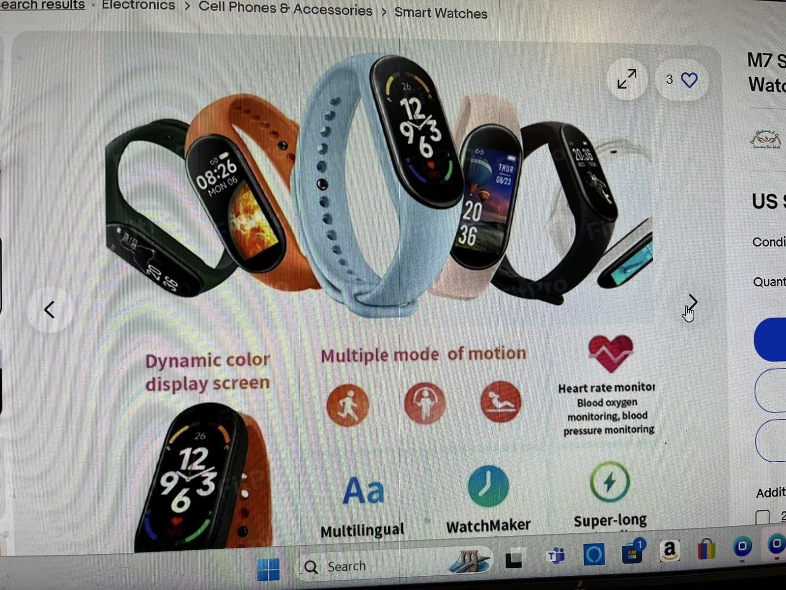 M7 Smart Band MIband Waterproof Smart Watch For Men – Woman (Black Band)