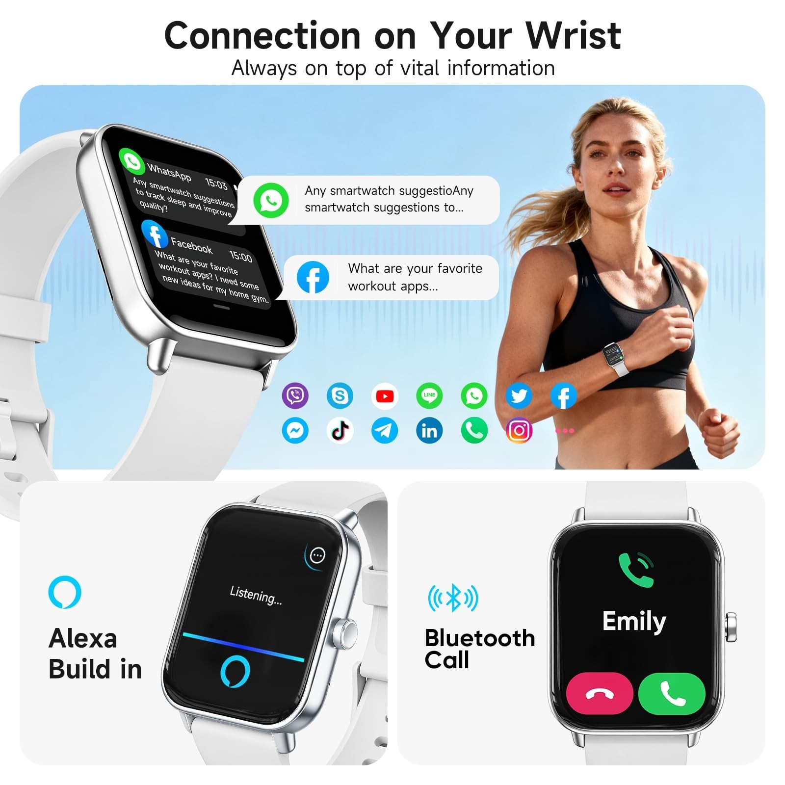 Women’s Smart Watch 1.85″ AMOLED Display, Fitness Tracker, Heart Rate, IP68 Wate
