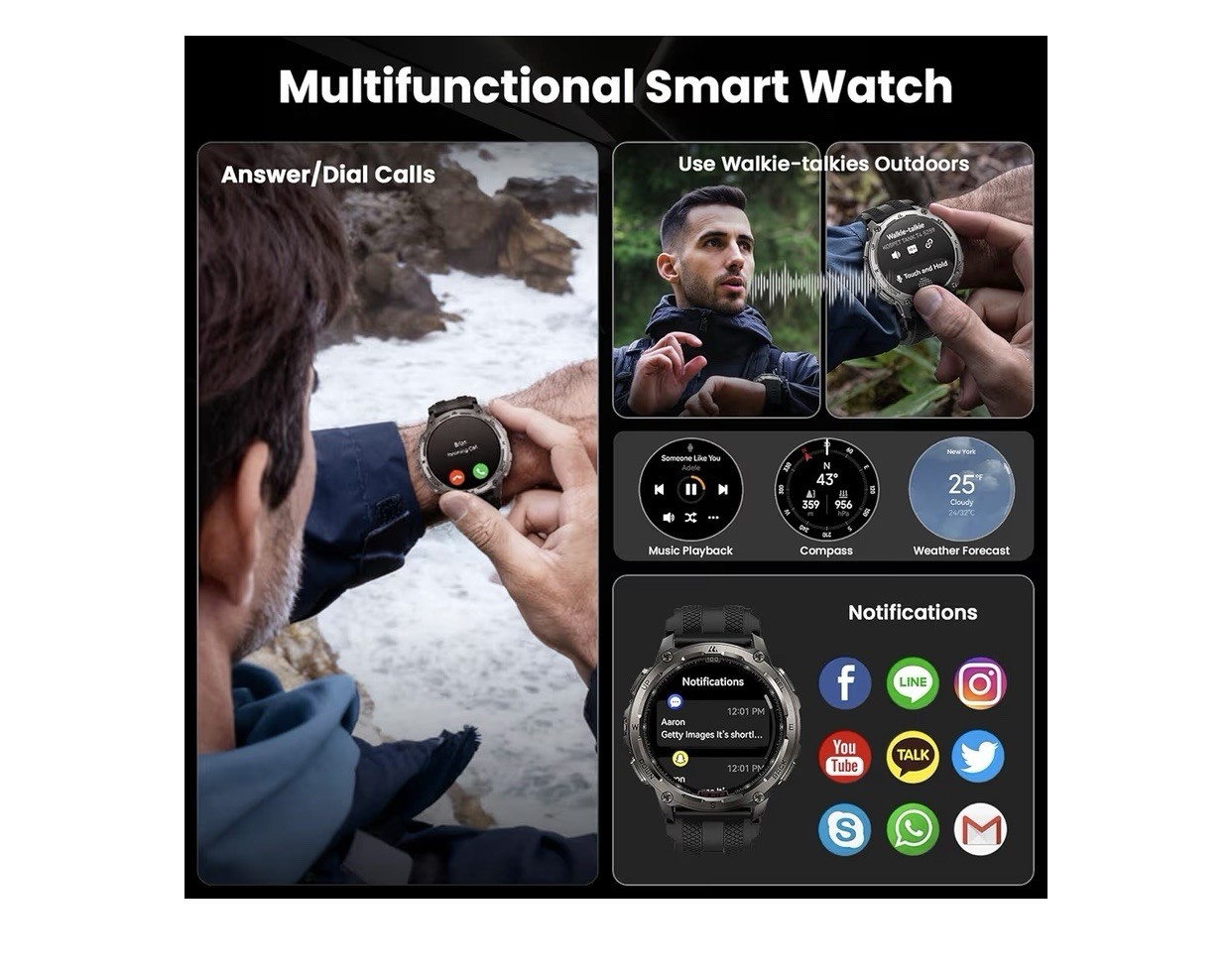 KOSPET Tank T4 Smart Watch for Men, Full Stainless Steel, 6 Satellite GPS