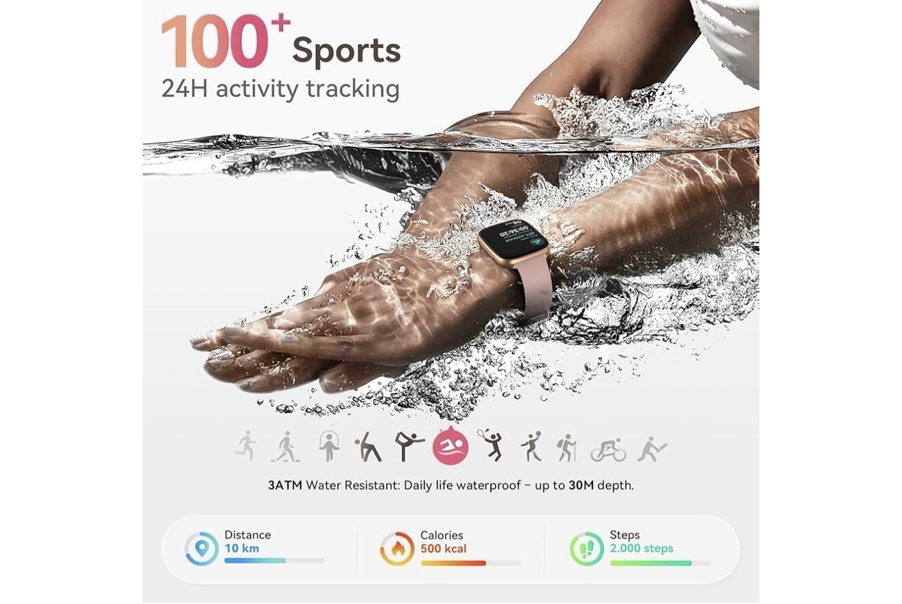 GTX20 Smart Watch AMOLED Display Pink Band Bluetooth Fitness Tracker Android iOS