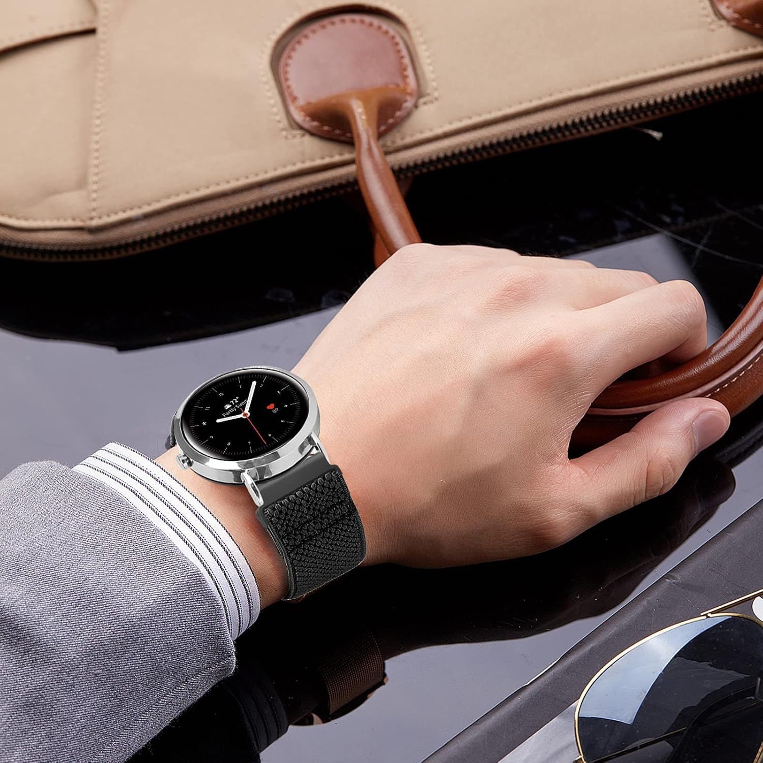 Adjustable Stretchy Nylon Strap Compatible with 20mm Watch Bands